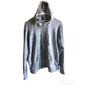 Weekend By Andrea Jovine Gray Zip Up Sweater Jacket Thumb Holes Pockets Hood